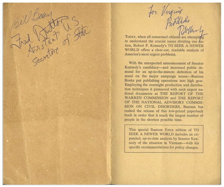 Robert F. Kennedy Signed Copy of His Book ''To Seek a Newer World''